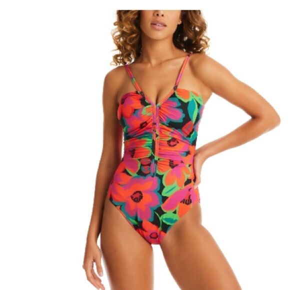 Women's Printed Gardener Shirred-Front One-Piece Swimsuit - Picture 1 of 10